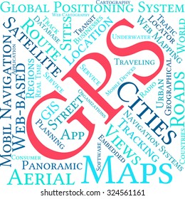 GPS word cloud on a white background. 
