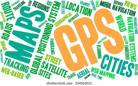 GPS word cloud on a white background. 