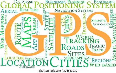 GPS word cloud on a white background. 