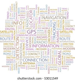 GPS. Word collage on white background. Vector illustration.