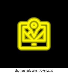 Gps yellow glowing neon ui ux icon. Glowing sign logo vector