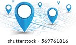 GPS.navigator pin blue color mock up with map on white background. vector illustration