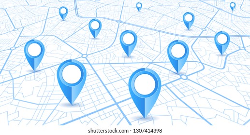 GPS.navigator pin blue color mock up with map on white background. vector illustration