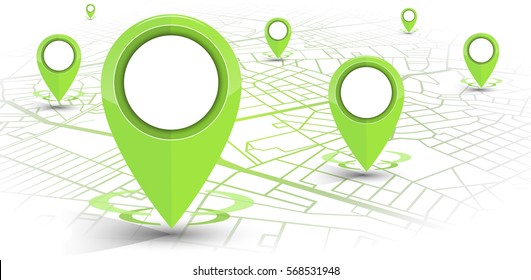 GPS.navigator pin green color mock up with map on white background. vector illustration