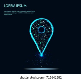 GPS.navigator pin mock up with map. abstract image of a point pin in the form of a starry sky or space, consisting of points, lines, and shapes in the form of planets, stars and the universe. 