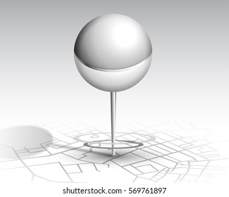 GPS.white color pin dropping at location on map.vector illustration