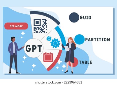 GPT GUID Partition Table acronym. business concept background.  vector illustration concept with keywords and icons. lettering illustration with icons for web banner, flyer, landing