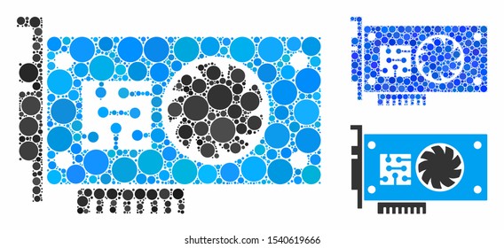 GPU Accelerator Card Mosaic Of Circle Elements In Variable Sizes And Color Tinges, Based On GPU Accelerator Card Icon. Vector Circle Elements Are United Into Blue Illustration.