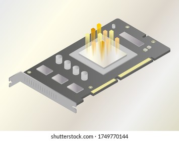 Gpu architecture icon pc component isometric vector illustration