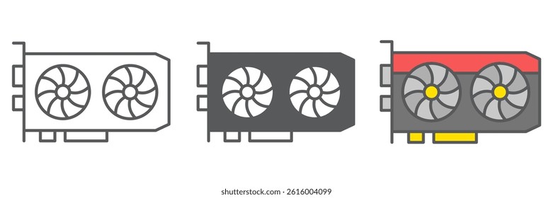 GPU card icon collection, hardware and bitcoin mining, graphic card vector icon set, vector graphics, editable stroke outline sign, eps 10