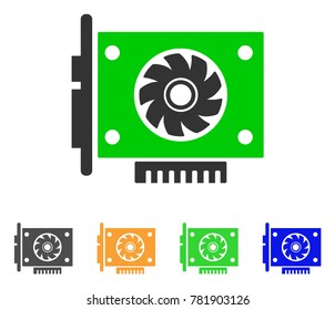 Gpu Card icon. Vector illustration style is a flat iconic gpu card symbol with gray, green, blue, yellow color versions. Designed for web and software interfaces.