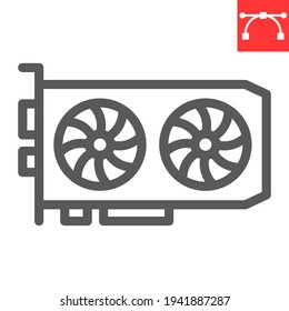 GPU card line icon, hardware and bitcoin mining, graphic card vector icon, vector graphics, editable stroke outline sign, eps 10