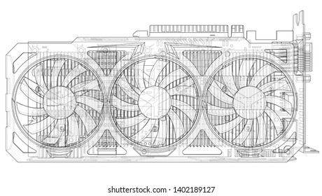 Gpu Card Outline Vector Rendering 3d Stock Vector (Royalty Free ...