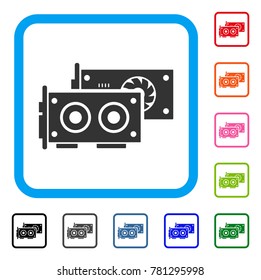 Gpu Cards icon. Flat grey pictogram symbol in a blue rounded rectangle. Black, gray, green, blue, red, orange color additional versions of Gpu Cards vector. Designed for web and software interfaces.