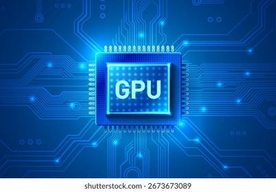 GPU chip banner, 3d rendering processor. Vector illustration