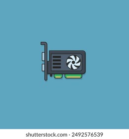 GPU Computer graphic card icon in trendy flat style isolated on blue background.