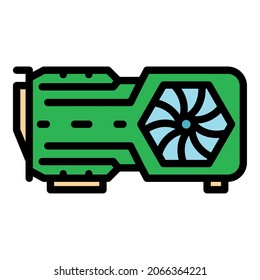 Gpu display card icon. Outline gpu display card vector icon color flat isolated