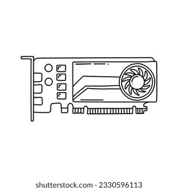 GPU Doodle illustration. simple line illustration of graphics card GPU. Personal computer component icon