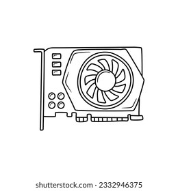 GPU Doodle illustration. simple line illustration of graphics card GPU. Personal computer component icon