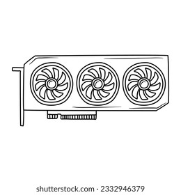 GPU Doodle illustration. simple line illustration of graphics card GPU. Personal computer component icon