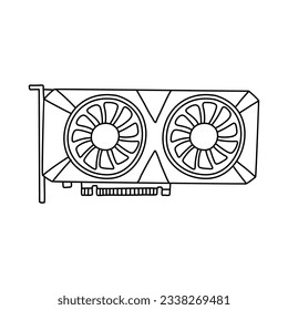 GPU Doodle Illustration. einfache Zeilengrafik der Grafikkarte GPU. Symbol für Komponenten des PC-Computers