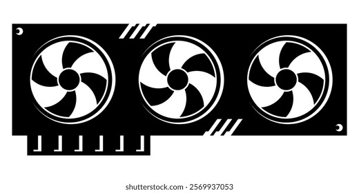 GPU flat icon. Best graphics card  with three fans. Vector illustration isolated on white background.