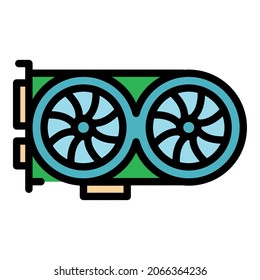 Icono de tarjeta gráfica Gpu. Esquema gpu tarjeta gráfica vectorial color plano aislado