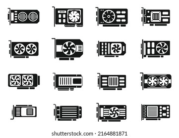 GPU graphic card icons set simple vector. Hard ware. Board capacitor