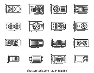 GPU-Symbole für Grafikkarten setzen den Umrissvektor. Hard ware. Hauptkondensator