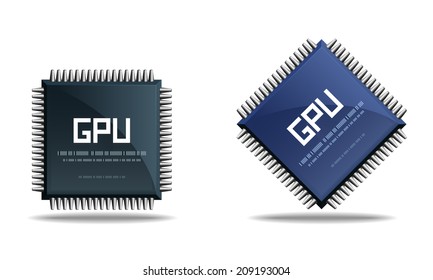 GPU Graphics processing unit symbol - Computer chip or microchip icon isolated on white background. Vector illustration