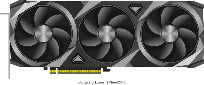 GPU hardware vector illustration displaying a powerful graphics card with advanced cooling fans, structured geometry, and modern design, suitable for technology innovation, gaming performance, and workstation concepts.