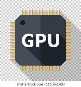 GPU icon in flat style with long shadow on transparent background