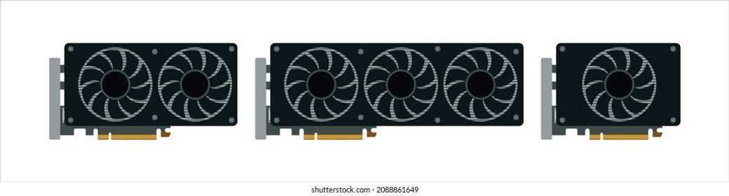 GPU icons set. Graphics processing unit with fans. Modern vector illustration isolated on white background. EPS 10