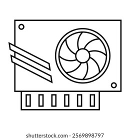 GPU line icon. Modern Graphic Processing Unit with one fans. Vector illustration isolated on white background.