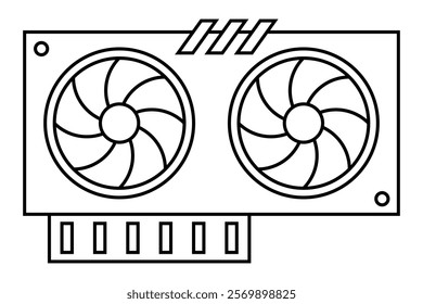 GPU line icon. Modern Graphic Processing Unit with two fans. Vector illustration isolated on white background.