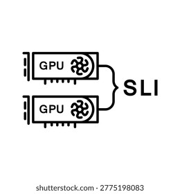 Gpu sli icon. Technology and computer hardware line symbol. Black and white.
