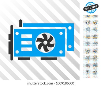 Gpu Video Cards icon with 7 hundred bonus bitcoin mining and blockchain icons. Vector illustration style is flat iconic symbols designed for cryptocurrency apps.