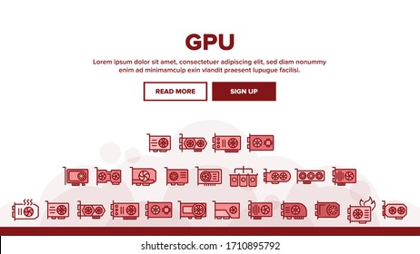GPU video graphics card Landing Web Page Header Banner Template Vector. GPU microchip processor Illustration