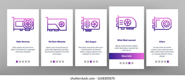 GPU video graphics card Onboarding Icons Set Vector. Illustrations