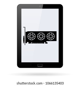 Gpu Videocard vector icon with three coolers on a realistic tablet. Flat design style.