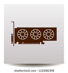 Gpu Videocard vector icon with three coolers on a realistic paper background with shadow.  Illustration in Flat design style. Image suitable for cryptomoney business