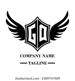 GQ A bold winged shield emblem with customizable initials A-Z. Sleek black-and-white vector, perfect for branding, sports teams, motorcycle clubs, gaming,apparel and High-quality
