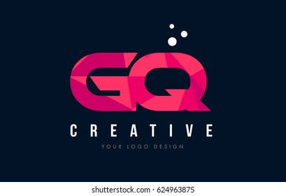 GQ G Q Purple Letter Logo Design with Low Poly Pink Triangles Concept