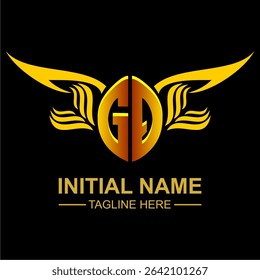 GQ Golden Wing Emblem Logo with elegant gold wings, sleek and modern design. Ideal for branding, creative projects, luxury businesses, or artistic ventures.