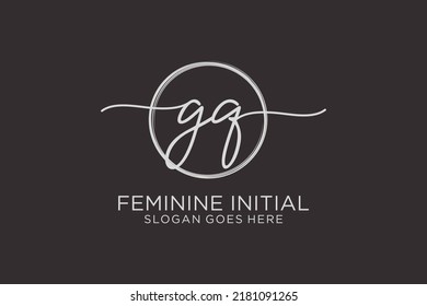Logo de escritura a mano GQ con el logotipo del vector de plantilla de círculo de la firma inicial, boda, moda, floral y botánica con plantilla creativa.