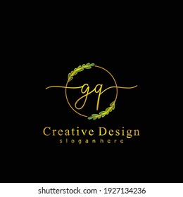 GQ Marca caligrafía inicial logotipo manuscrito. Alfabeto escrito a mano en la plantilla de logotipo. Cartas y alfabetos para la firma, boda, moda, floral y botánica 