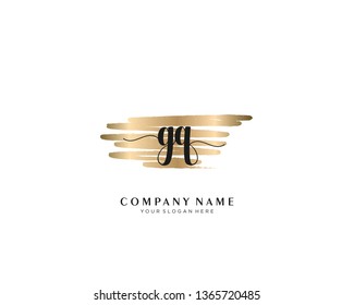 GQ initial handwriting logo with brush gold color template vector