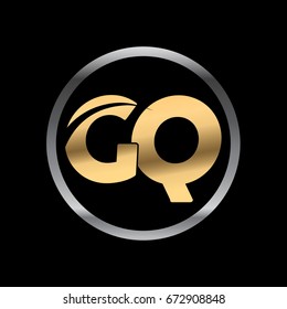 gq initial letter logo inside circle shape, gq inside o rounded lowercase logo gold silver