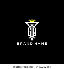 Diseño inicial del logotipo de la marca del monograma de GQ para la Imagen del Vector de la corona