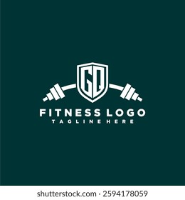 GQ initial monogram for fitnes or gym logo with creative shield and barbell design